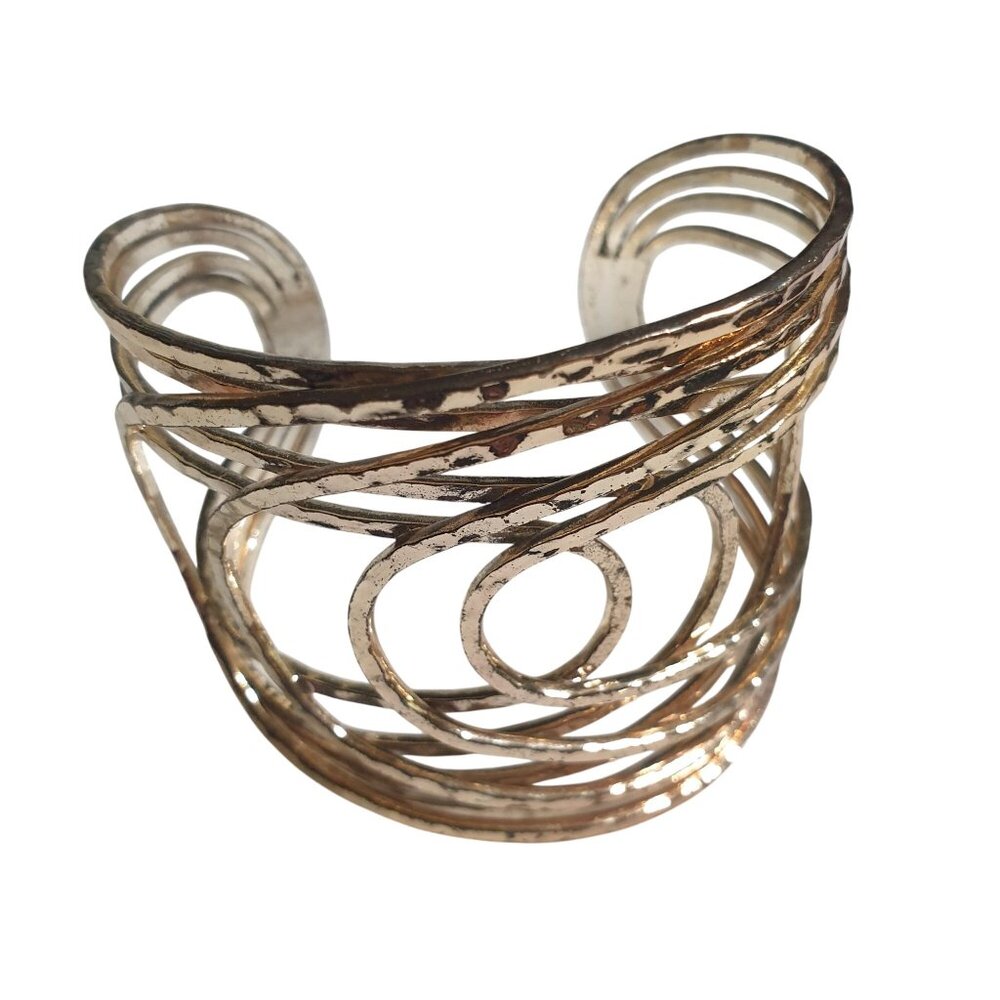 Women Cuff Rose Gold Tone Adjustable Cuff Bracelet Circle Detail Modern Design